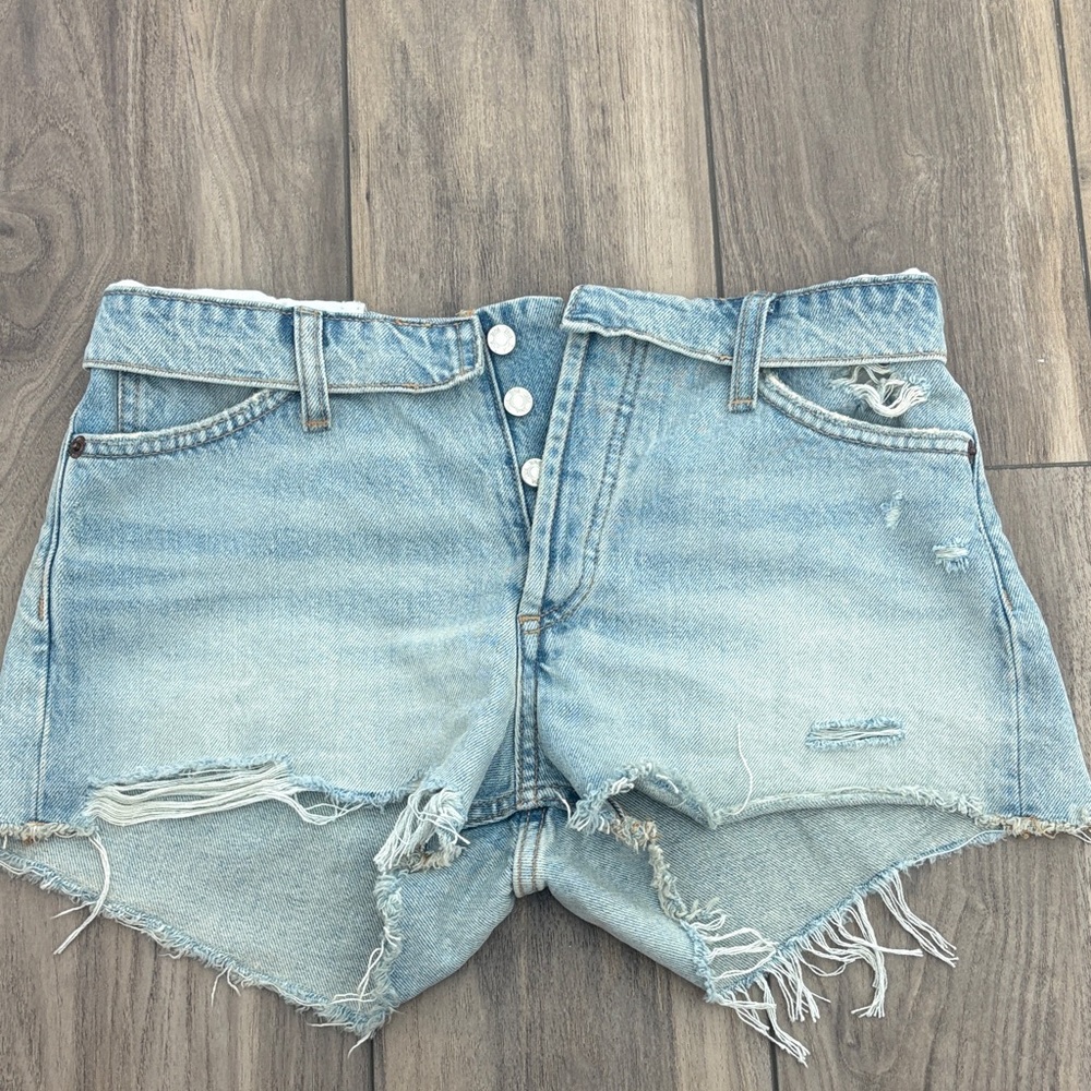 Zara Light Blue Distressed Jean Shorts